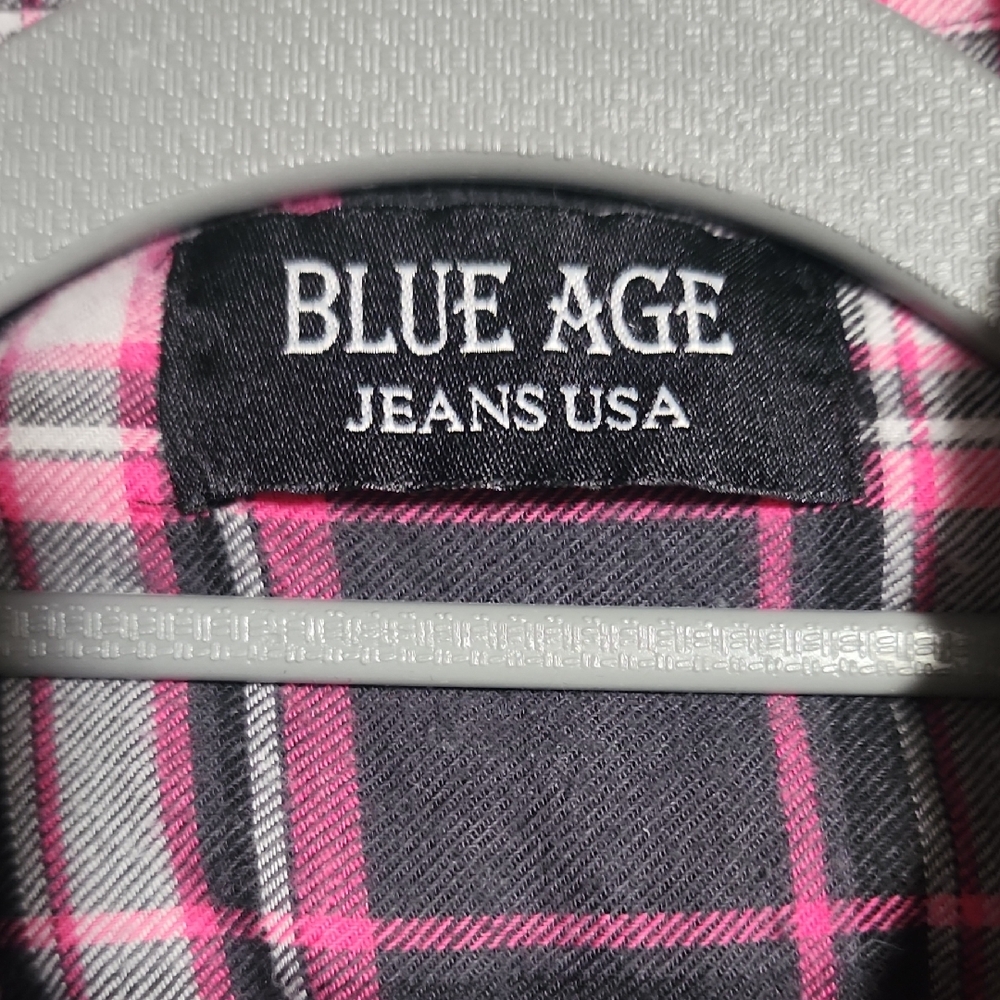 Blue Age Vibrant Pink and Black Plaid Shirt L